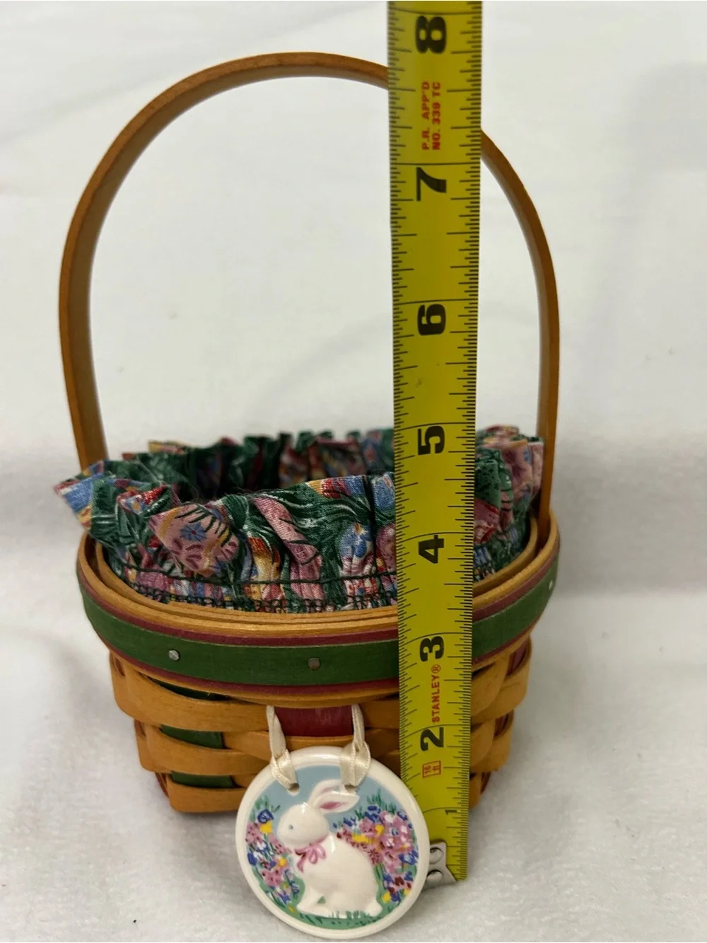 Longaberger 1999 Small Easter Basket with Fabric Liner and Bunny Medallion